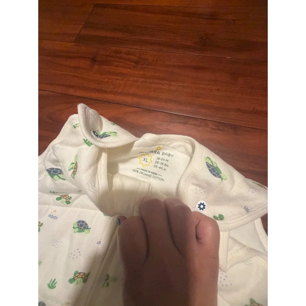Nintara Baby Organic Cotton Sleep Sack XL 18-24M Turtle Print Quilted Cream